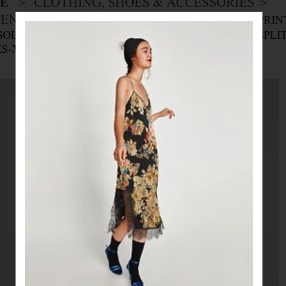 Zara floral lace slip midi dress